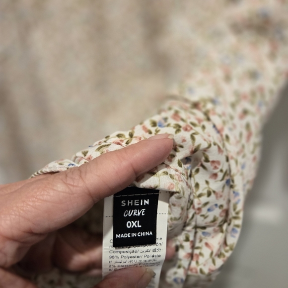 Shein Off the Shoulder, Smocked, Tiny Floral Bell Sleeve mini Flare Dress, 0XL - Picture 5 of 6